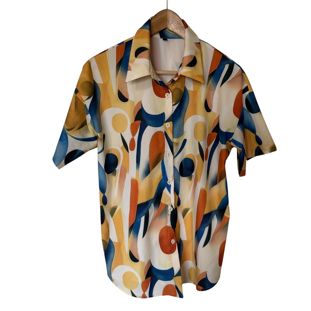 Unbranded Abstract Geometric Print Button Up Shirt Womens Small Multicolor Exc